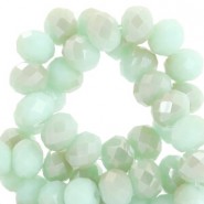 Abalorios de vidrio rondelle Facetados 8x6mm - Velvet mint green-half champagne half pearl shine coating